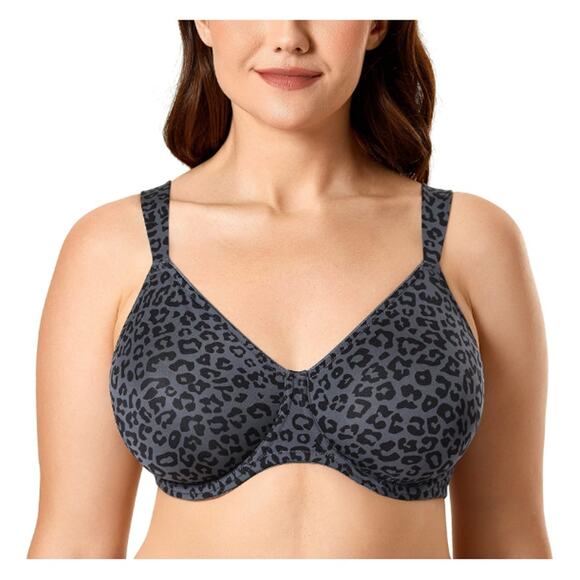 Delimira Women's Black Gray Leopard Minimiser Underwire Bra Size 38DD - Picture 1 of 8